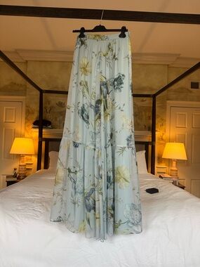 ERDEM Pale Blue Floral Tiered Maxi Skirt